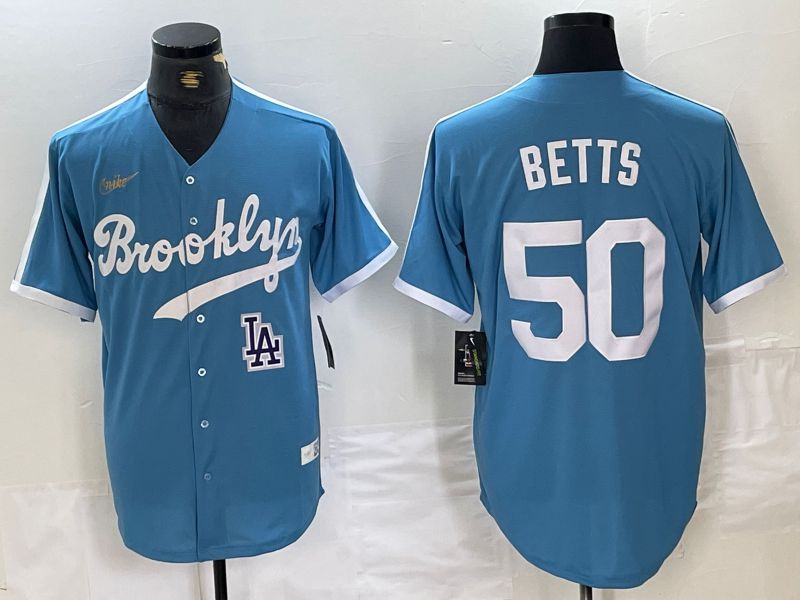 Men Los Angeles Dodgers #50 Betts Light blue Throwback 2024 Nike MLB Jersey style 2->los angeles dodgers->MLB Jersey